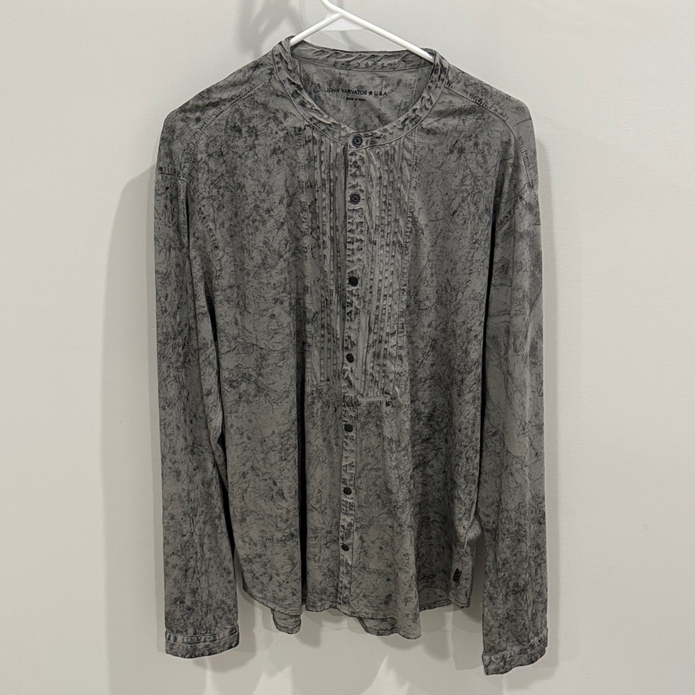 John Varvatos Washed Gray Long-Sleeve Band Collar shirt